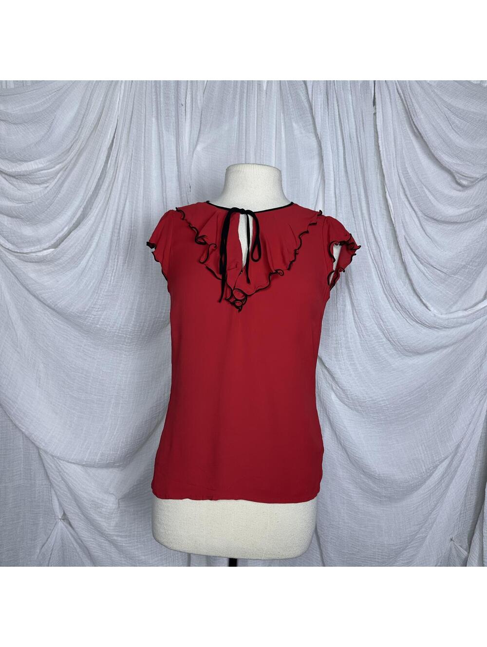 Whimsy Romantic Eclectic Red Ruffled Short Sleeve Top Size 2